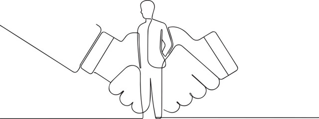 Businessman shaking one continuous line art, Vector illustration, One line art, Line art graphic style