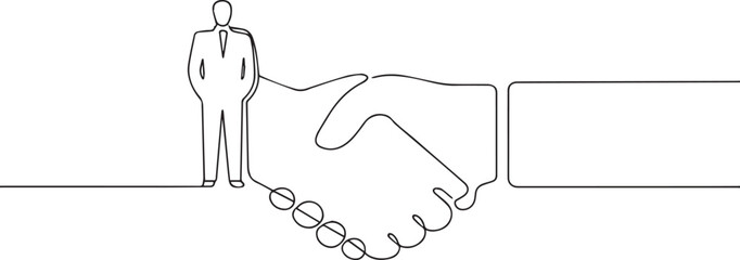 Businessman shaking one continuous line art, Vector illustration, One line art, Line art graphic style