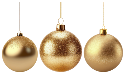 PNG Elegant golden Christmas ornaments, element set on transparent background