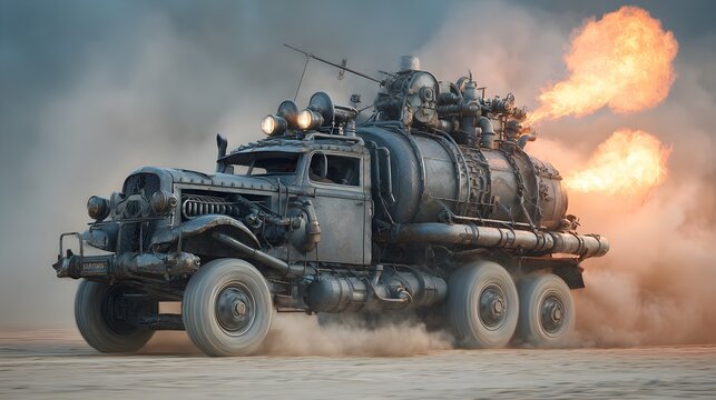 Mad Max-style steam-powered truck on Dusty Road