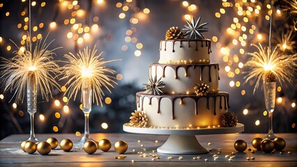 Festive New Year cakes with red and green decorations creating cheerful atmosphere of winter holidays symbolizing happiness love and sweet celebration