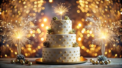 Festive Christmas cakes with snowflakes and ornaments on bright background sweet winter desserts representing holiday happiness and celebration spirit