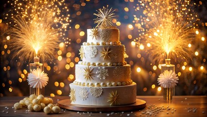 Holiday cakes in Christmas setting with pine branches candles and decorations creating warm atmosphere symbolizing joy love and sweetness