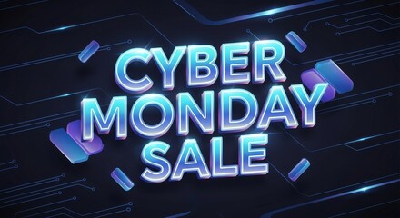 Cyber Monday sale glow title for holiday shopping promotion. Digital marketing campaign for special retail discount event.