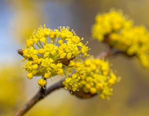 Close-up shot of bright yellow blooming flower cluster