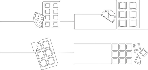 A group of  Chocolate bar one continuous line art, Vector illustration, One line art