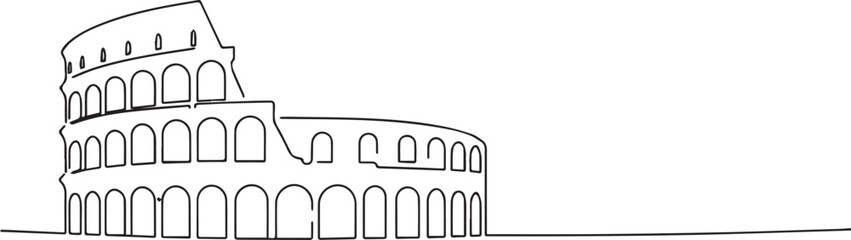 Naklejka premium Colosseum rome one continuous line art, Vector illustration, One line art