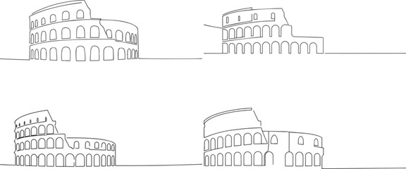 A group of  Colosseum rome one continuous line art, Vector illustration, One line art