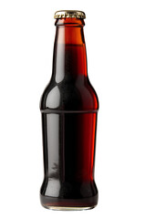 Brown beer bottle, isolated glass container for beverage mockup on white background, realistic 3D presentation.