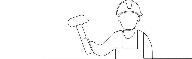 Construction worker one continuous line art, Vector illustration, One line art