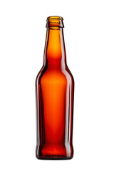Brown beer bottle, isolated glass container for beverage mockup on white background, realistic 3D presentation.