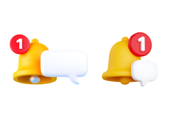 3D Notification bell icons with new message alerts on black isolated on transparent background 