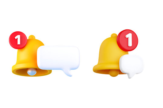 3D Notification bell icons with new message alerts on black isolated on transparent background  - Powered by Adobe
