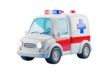 3D Cute cartoon ambulance vehicle isolated ready for service isolated on transparent background 