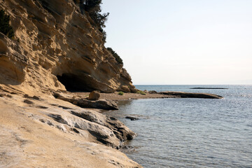 Kefalonia- Greece - August 15, 2025: Mounda beach needs Skala, Kefalonia,  Greece.