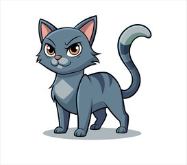 Obraz premium Vector art of cartoon cat standing, vector illustration of a cute cat with an angry expression