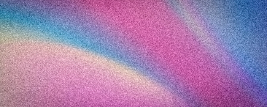 Vibrant abstract grainy gradient wide background with diagonal curves blending hot pink, electric blue, and soft yellow for a nostalgic aesthetic
