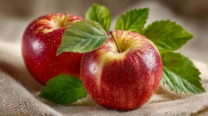 Juicy red apples glistening with water droplets, perfectly ripe and fresh, ready to nourish your body and delight your senses with natural goodness.