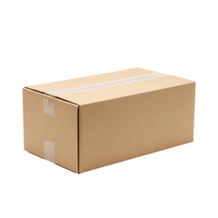 Sealed rectangular cardboard shipping box ready for delivery against a clean white setting