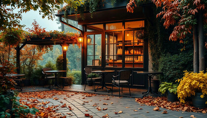 Outdoor cafe. A cozy outdoor cafe in autumn