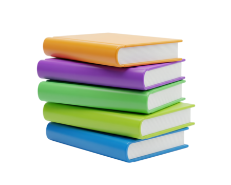 Stack of five colorful closed books rendered in 3D style, representing learning and education isolated on white. - Powered by Adobe