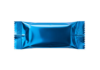Blank horizontal reflective blue package, sealed wrapper for food or cosmetic product