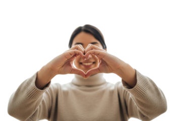 Woman showing heart with her hands on a transparent background