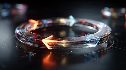 Dynamic glowing arrows forming a continuous cycle symbolizing data flow, progress, and interconnectedness in a modern digital landscape.