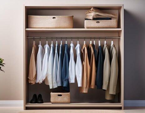 organized clothes in a minimalist wardrobe