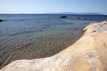 Kefalonia- Greece - August 15, 2025: Mounda beach needs Skala, Kefalonia,  Greece.