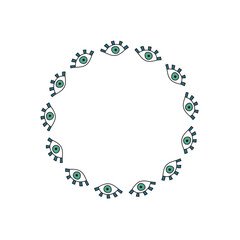Cute round frame with doodle groovy seeing eyes isolated on white background.