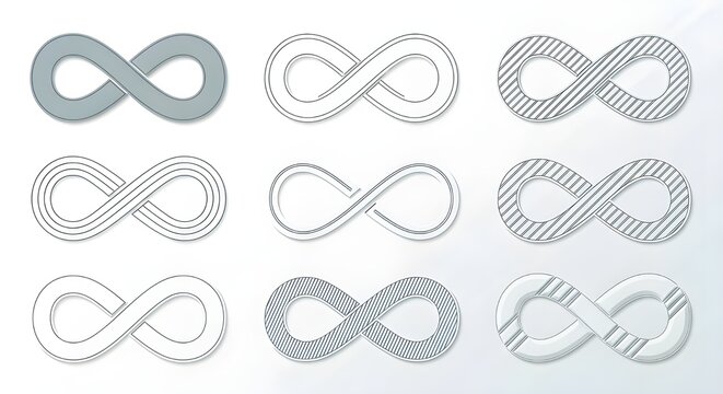 Conjunto de iconos infinito.
 Infinito, eternidad, infinito, interminable, s&iacute;mbolos de bucle.
 Iconos de colecci&oacute;n infinita ilimitada estilo plano - Vector de stock