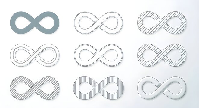 Conjunto de iconos infinito.
 Infinito, eternidad, infinito, interminable, s&iacute;mbolos de bucle.
 Iconos de colecci&oacute;n infinita ilimitada estilo plano - Vector de stock