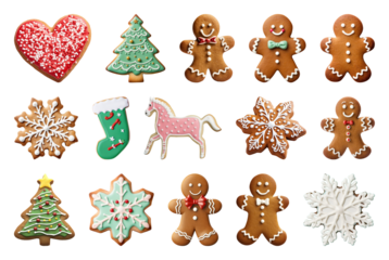 PNG Festive gingerbread cookies display, element set on transparent background