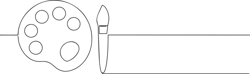Paintbrush with pallet one continuous line art, Vector illustration, One line art, Line art graphic style