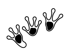 Obraz premium A trail of three black frog footprints, simple vector icon isolated on a white background