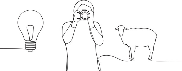 Photographer one continuous line art, Vector illustration, One line art, Line art graphic style