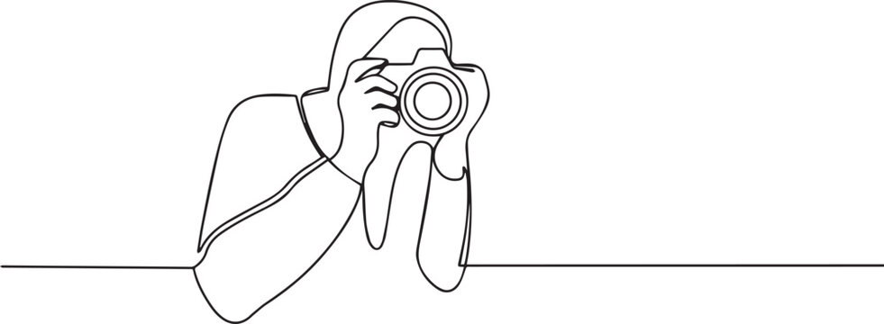 Photographer one continuous line art, Vector illustration, One line art, Line art graphic style