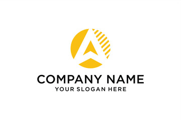 Modern Letter A Logo Design with Yellow Circle and Diagonal Stripes