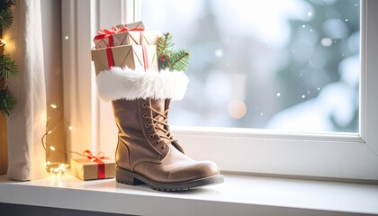 Christmas Boot Filled with Gifts – St. Nicholas Day Window Decor