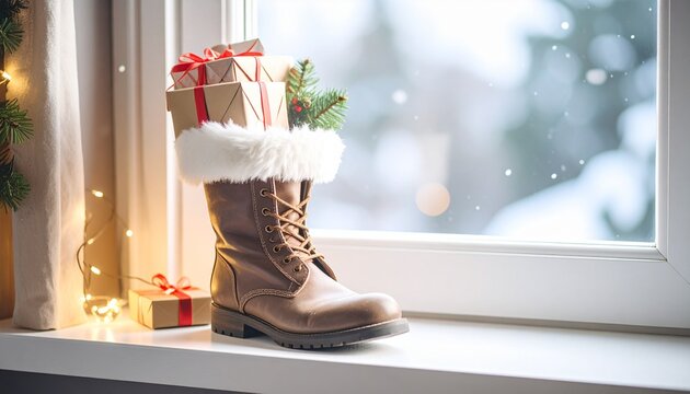 Christmas Boot Filled with Gifts – St. Nicholas Day Window Decor