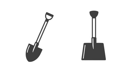 Naklejka premium Monochrome shovels: spade and scoop tool icons for gardening projects