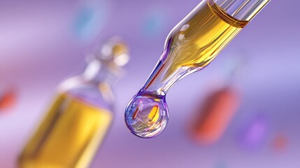 Fototapeta premium Cosmetic serum oil drop on skin cell. Moisturizer, collagen, and skin repair 3D concept.