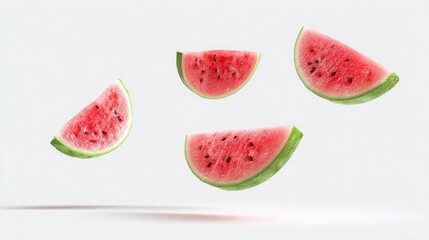 
Floating watermelon slices isolated on white background. Creative levity fruit concept.