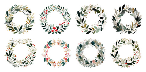 PNG Elegant botanical wreaths for decoration, element set on transparent background
