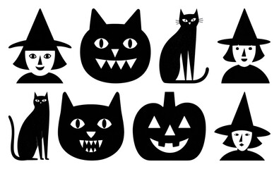PNG Halloween icons with witch hats, element set on transparent background