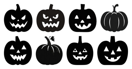 PNG Spooky carved pumpkin silhouettes collection, element set on transparent background