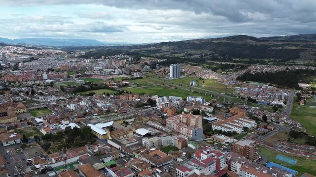 City of Tunja in Boyaca Colombia, Aerial view of the capital of Boyaca, Urban landscape of Tunja with colonial architecture. High quality 4k footage