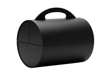 Black cylindrical container with handle isolated on transparent background