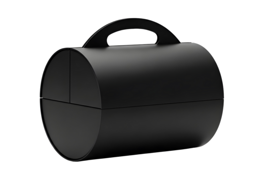 Black cylindrical container with handle isolated on transparent background